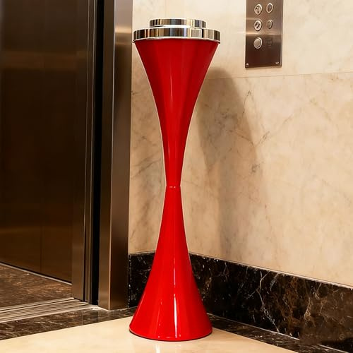 Stand Aschenbecher für Draussen Außen, Standaschenbecher aus Edelstahl, Raucherständer aus Metall mit Deckel, Winddichter Standaschenbecher, für Innen Außenbereich(Red)