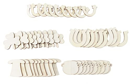 SUPYINI 50Pcs Wood Crafts Wooden Ornaments 5 Styles Decorative Wood Chips for DIY Decorations with Smooth Polished Surface