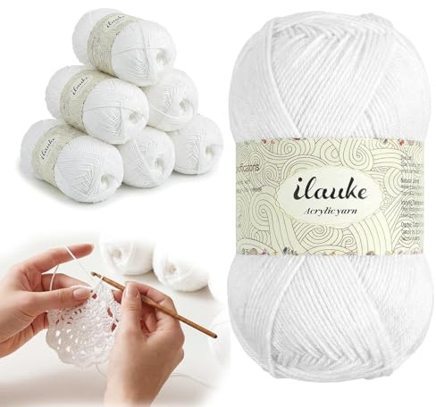 ilauke 300g Häkelgarn, 6 Ply Weiß Häkelwolle, Wolle zum Häkeln, Wolle Zum Stricken, Crochet Yarn Zum Pullover, Schals, Mützen, Plüschtiere