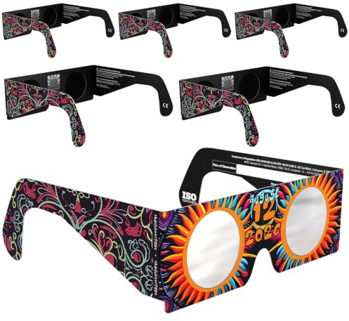 Absolute Eclipse Barn Solglasögon för Solförmörkelse 2026 för att Se Förmörkelsen - ISO 12312-2 CE Certifierade Godkända - 6-Pack Familj - Sunburst Design - Vuxna Barn - Erkänd Europeisk Tillverkare