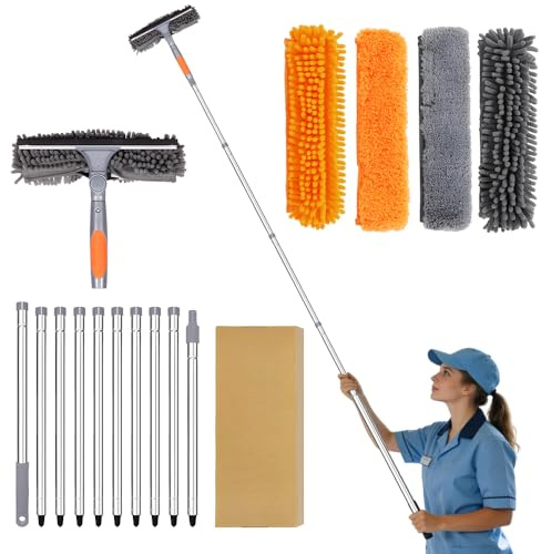 4.5M Window Cleaning Kit, ADDLIVE 2 In 1 Telescopic Window Cleaner, Window Cleaning Equipment with Extendable Window Cleaning Pole, Window Squeegee and 5 Cleaning Pads for Indoor, Outdoor High Window