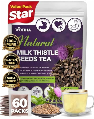 WOTIHA 60 Count Premium Milk Thistle Tea Bags - 100% Natural Milk Thistle Seed, Liver Support, Caffeine-Free, Additive-Free, Non-GMO