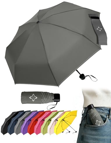 LILAC Mini Regenschirm Windfest & Kompakt, 106cm Taschenschirm Manuell für Damen Herren & Kinder, Kleiner Reiseschirm mit Reflektor-Naht & Karabiner, Leicht & Stabil