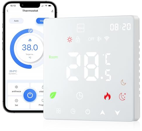 Termostato WiFi Inteligente Tuya para Suelo Radiante y Caldera – Cronotermostato Programable Compatible con Alexa Google Home 230 V Blanco