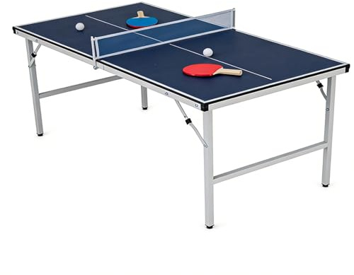 GYMAX Mesa de Ping Pong Plegable y Portátil de 152,5 x 76 cm, Red, Raquetas y Pelotas Incluidas, Ideal para Espacios Reducidos, Uso Interior y Exterior, Montaje Fácil y Diseño Compacto