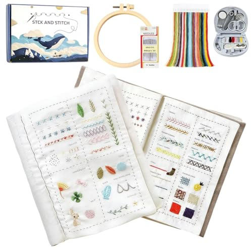 Zinueen Set da Ricamo per Adulti e Principianti, Set Completo con Modelli, Telaio da Ricamo, Filo - Kit Creativo Fai da Te per Il Relax e Il Lavoro Manuale