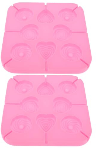 Veemoon Moule à Sucettes en Silicone 8 Cavités de Cœur 2 Moules Roses 40 Bâtonnets DIY pour Glaçons Bonbons et Pâtisseries Réfrigérateur et Micro-ondes Compatible