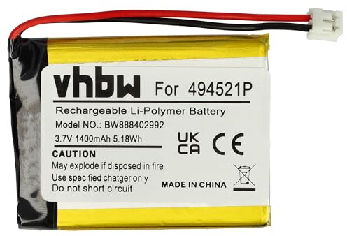 vhbw Battery Replacement for Audioline 494521P, 494251P for Baby Monitor, Sensor Mat (1400 mAh, 3.7 V, Li-polymer, without Housing)