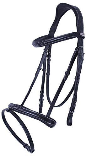 QHP Kombinierte Trense Nähten anatomisch geformt braun + schwarz NEU (Warmblut, Schwarz)