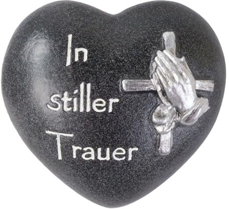BURI Spruchstein Cuore 7,5x8cm Similpietra Decorazioni di Tomba Grabdeko Lapide Commemorativa Decorazione a Cuore, Variante: in Stiller Lutto