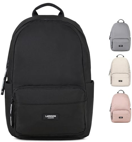 LARKSON Schulrucksack Mädchen & Jungen Teenager Schwarz - No 3 - Rucksack Damen & Herren für Schule - 16 Laptopfach - Aus Recyceltem PET - Wasserabweisend