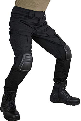 zuoxiangru Hommes Tactique Pantalon Multi-Poches Militaire Camo Extérieur Airsoft Combat Pantalon de Chasse avec genouillères (Noir, Tag 34)