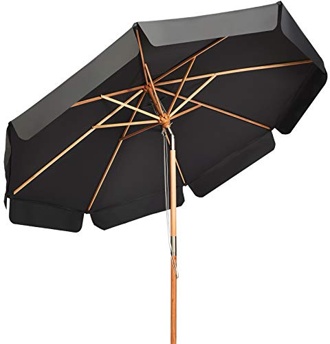 GOPLUS parasoll trä 300 cm, trädgårdsparasoll böjbar 30° på båda sidor, UV 50+, terrassparasoll, marknadsparasoll, balkongparasoll, strandparasoll med 8 spröt, bordsskärm för trädgård balkong gård