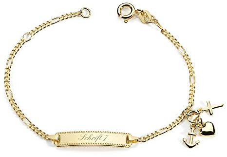 MATERIA Kinderarmband mit Gravur gold - 925 Sterling Silber vergoldet mit Glaube Liebe Hoffnung 14-16mm personalisiert