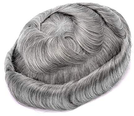 Echthaar Toupet für Männer Folie Haarteile Herrenperücke Natürlich Herr Perücke Human Hair Toupee,Grau