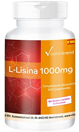 Vitamintrend L-Lisina 1000 mg, 240 tabletas, altamente dosificado, complemento alimenticio vegano sin estearato de magnesio, fabricado en Alemania