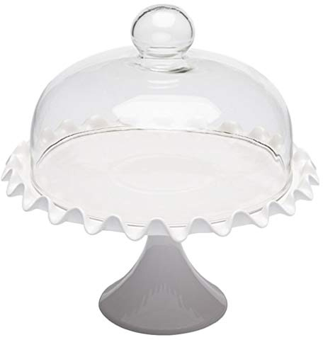 HEMOTON Cake Stand with Dome Ceramic Footed Cake Plate Server with Glass Cloche Cupcake Display Case Dessert Platter Tray for Cheese Pastries 225mm