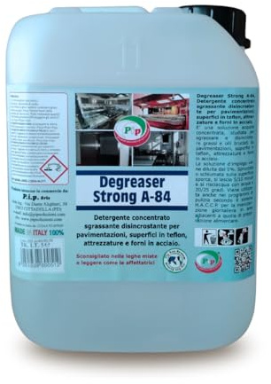 PIP Degreaser Strong A-84, Sgrassatore Superconcentrato Professionale Disincrostante, TK.UN LT.5 = KG.6, pari a 100 litri P.Uso, Pulizia Pavimenti, Superfici in Teflon, Forni in Acciaio