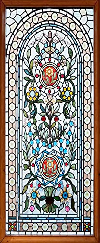 A.Monamour Türtapete Selbstklebend Türfolie Türposter 3D Buntes Buntglasfenster Mit Blumen Motiv Vinyl Folie Türdeko Tapete Wandbild Türaufkleber Türtattoo 77 x 200 cm