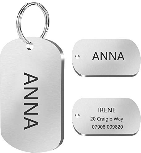 LIANYG Hundemarke 2 Teile Dog id Tag Edelstahl Hunde Tags benutzerdefinierte personalisierte id Tag gravierte pet Name adress telefonnummer 641 (Color : Silver, Size : M)