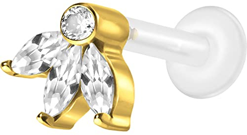 PIERCINGLINE PTFE Labret mit Innengewinde | TITAN AUFSATZ LOTUSBLÜTE| Piercing Lippe Nase Ohr Helix Tragus Medusa | Farb & Größenauswahl