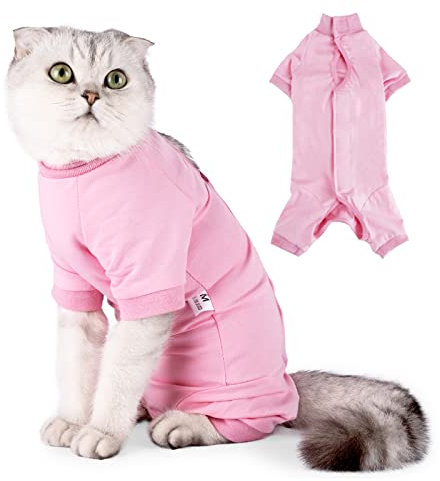 LIANZIMAU Katzenbody Nach Op Katzen Body Für Katzen Operation Langärmlige Einteiler Katzenbekleidung E-Halsband Alternative