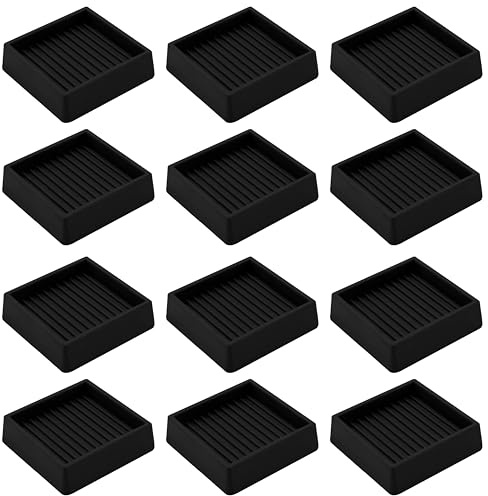 VOCOMO 2X2 Rubber Caster Cups, Non Slip Furniture Pads, Anti-Slip Gripper, Anti Skid Furniture Feet, Anti Slide Floor Protector for Bed Couch Table Chair Stoppers - 12 Pack, Black
