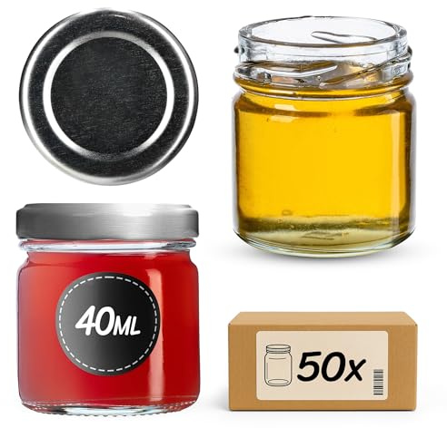 KADAX 50er Set Mini Einmachgläser 40ml mit TO43 Schraubdeckel Silber – Gewürzgläser, Probiergläser & Marmeladengläser | Luftdicht & Spülmaschinenfest
