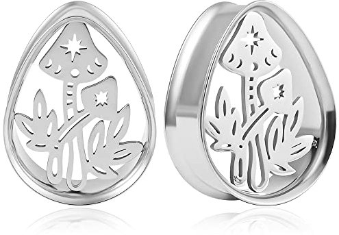 Vankula Ohr Tunnel 1 Paar Double Flared Flesh Plugs Tropfen Flor Edelstahl für männer damen Ohrpiercing Gestreckte Schmuck 25mm(1) Flor Silber