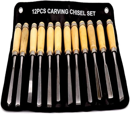 OITTo Juego de cinceles Profesionales para tallar Madera, Estuche de Transporte de Herramientas de 12 Piezas, Ideal para Principiantes Que tallan cinceles y gubias