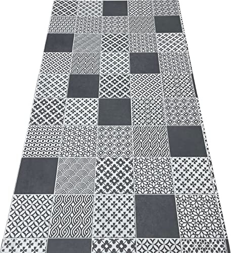 LaVelahome Tappeto in Vinile Proteggi Pavimento Moderno da cucina living (100_x_290_cm, Piastrella Grigio)