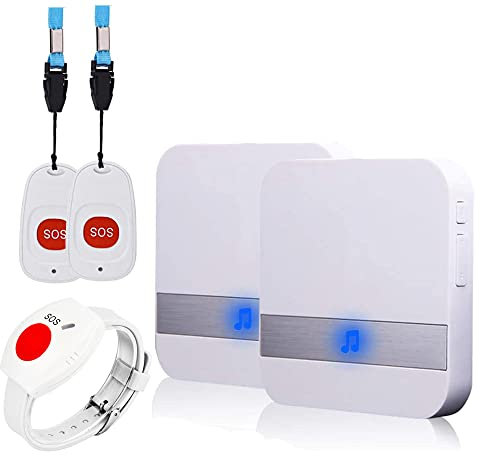 ALEENFOON Allarme Di Emergenza Mobile e Wireless, Per La Casa, Con Polso Pulsante Di Emergenza, Versione Plug-in, Per Persone Bisognose, Infermi, Anziani (3 a 2 Bianco)