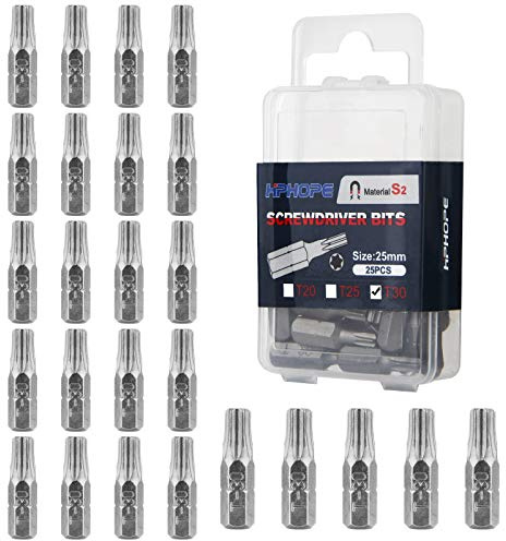 HPHOPE T30 Bit x 25Stück, Torx Bit T30 1/4 Sechskant-Antrieb (Länge: 25mm, Flip-Top-Box)