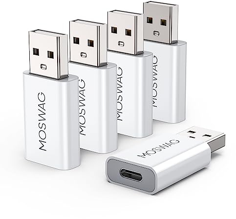 MOSWAG Adaptador USB C a USB [5Pack] USB-C Hembra a Tipo A USB Macho Adaptador Carga Rápida Compatible IWatch iPhone 13 12 Mini Pro MAX, MacBook, iPad, Galaxy Note, Google Pixel 5 4 3XL