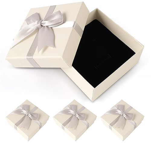 Caja Regalo para Joyas 9 x 9 cm Cajitas Regalo Pequeñas con Tapa Cajas Regalo Bonitas para Joyas Blanca, para Collares, Pendientes, Anillos, Pulseras 4 piezas