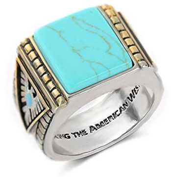 Gixaxak Vintage-Ring aus 925er-Silber mit vierfachem Türkis, für Herren, handgefertigt, graviert, klassischer Adlerring, Boho-Stil, nartueller Steinring, Schmuck, Bohemia, Türkis, Schmuck, schicker