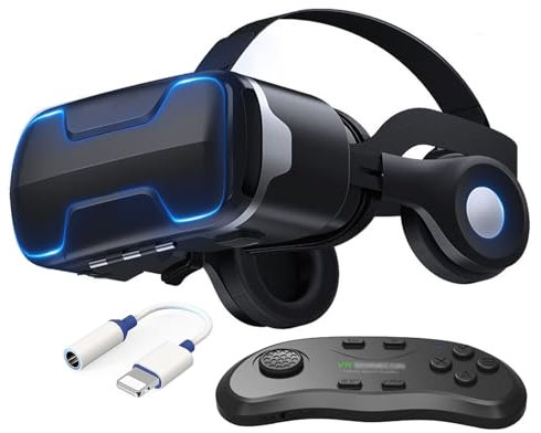 Occhiali VR 3D Visore Realtà Virtuale con Cuffie e Controller, Occhiali Virtuali 3d per Giochi e Film, VR Headset Compatibile con Tutti Gli Smartphone da 4.7-6.5 Pollici, Regali di Natale Particolari