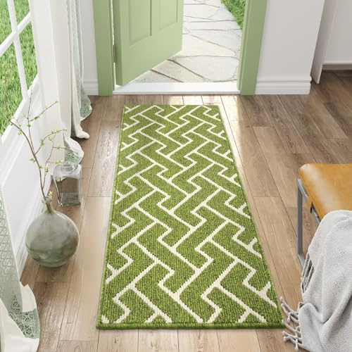 Biscpro Indoor Door Mats,50x120cm Door Mat Non Slip Backing,Dirt Trapper Mat Absorbent Non-Slip Doormat for Entrance,Inside,Kitchen,Front Back Door,Pets and Garden-Sage Green