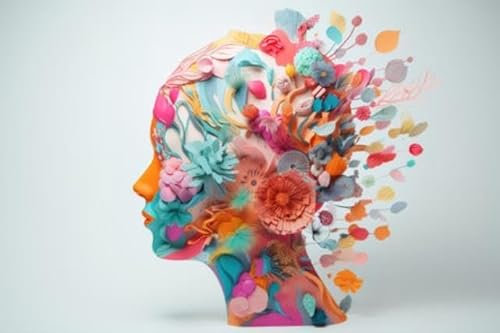 adrium Acryl-Bild 60 x 40 cm: Frauenkopf bedeckt mit Blumen auf hellem Hintergrund, kreative Illustration. Psychische Gesundheit, Psychologie und (203457239)