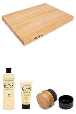 Boos Block Schneidebrett Set – 1 Profi-Schneidebrett Holz 51 x 38 x 4 cm + Schneidebrett Öl + Wachs + Applikator – Nordamerikanisches Ahorn - Hackblock - Lebensmittelecht