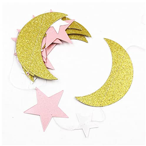BoNene Grußkarte 2m DIY. Papierkarte blau rosa Sterne mit Mondfahne Eid Mubarak Dekoration Anhänger Geburtstagsfeier Hochzeitsfest Dekorationen Grußkarte hochzeit (Size : Pink)