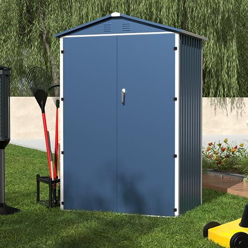 SUPEER Casetta per attrezzi in metallo, 2 m² con tetto a due falde, altezza 185 cm x lunghezza 125,5 cm x larghezza 88,5 cm, capanno per attrezzi da giardino (blu)