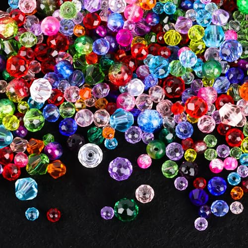 1 300 stycken glaspärlor att trä upp, 8 mm/6 mm/4 mm färgglada fasetterade pärlset med förvaringslåda, glitterpärlor för gör-det-själv smyckestillverkning armband halsband hantverk, 12 färger