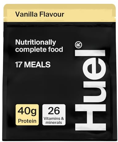 Huel Black Edition High-Protein Mahlzeiten & Messlöffel, Vanilla | Vanille - 17 Mahlzeiten/Beutel - 40 g Protein, Reich an Vitaminen, Mineralstoffen & Ballaststoffen, Plant-based, Glutenfrei