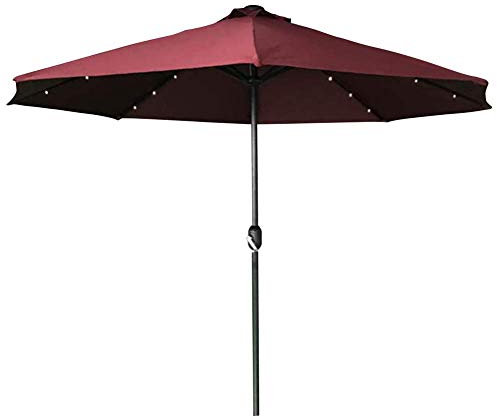 2,4 m/7,9 ft Solar-Kurbel-Aluminium-Sonnenschirm mit LED-Leuchten, Outdoor-Regenschirm-Überdachung mit 8 Rippen, leicht zu öffnen, wasserdicht, UV-Schutz, für Strand/Pool/Terrasse/Terrassenschutz