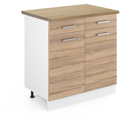 Vicco Küchenunterschrank R-Line, Sonoma, 80 cm, AP Eiche, zur freien Kombination innerhalb modularer Küchensysteme