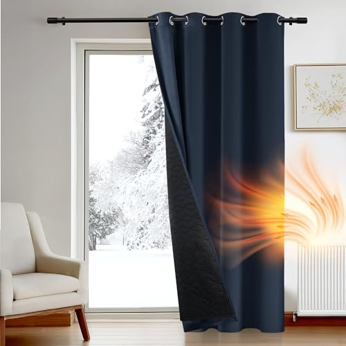 Deconovo Tenda Oscurante Termica Doppio Strato, Antivento, Pesante, Isolante per Freddo e Caldo, Adatta per Finestre e Porte, 132x242 CM, Blu Navy, 1 Pezzo – Certificata OEKO-TEX® STANDARD 100
