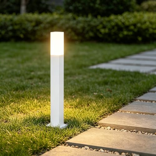 Mai & Mai Wegeleuchten Außen Strom 40cm Pollerleuchte IP65 3000K | Gartenlampen für Draußen Strom, 3W Außenleuchte Stehlampe für Gartenweg, 38x38x406mm, Sandweiß, Deus Lumina