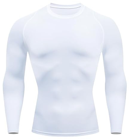 Smatstyle kompressionströja herr, funktionell skjorta, långärmad snabbtorkande kompressionsportskjorta, ventilerande löpartröja för fitness, Vit, S