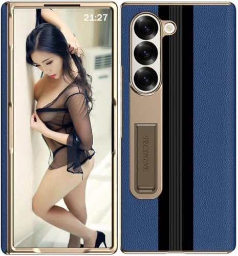 Cell-Phone Leather Case for Samsung Galaxy Z Fold 6, Hinged Cover for Samsung Fold6, Bracket, Mobile Phone Shell, Support Frame, Leather Holster